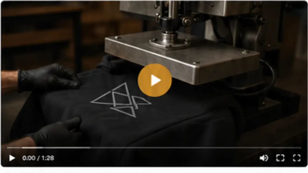 Close-up van professionele kledingbedrukking met een hittepers
